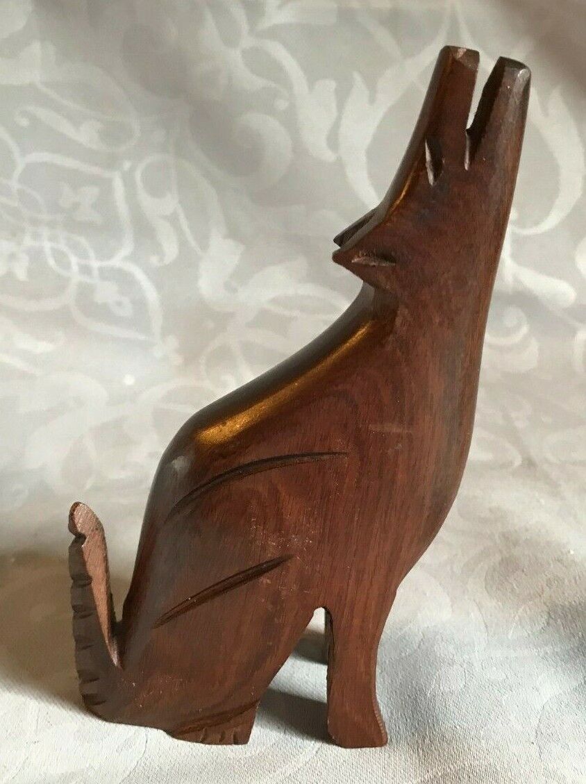Hand Carved Wood ~ Ironwood Howling Coyote Figurine ~ 5.5" Tall