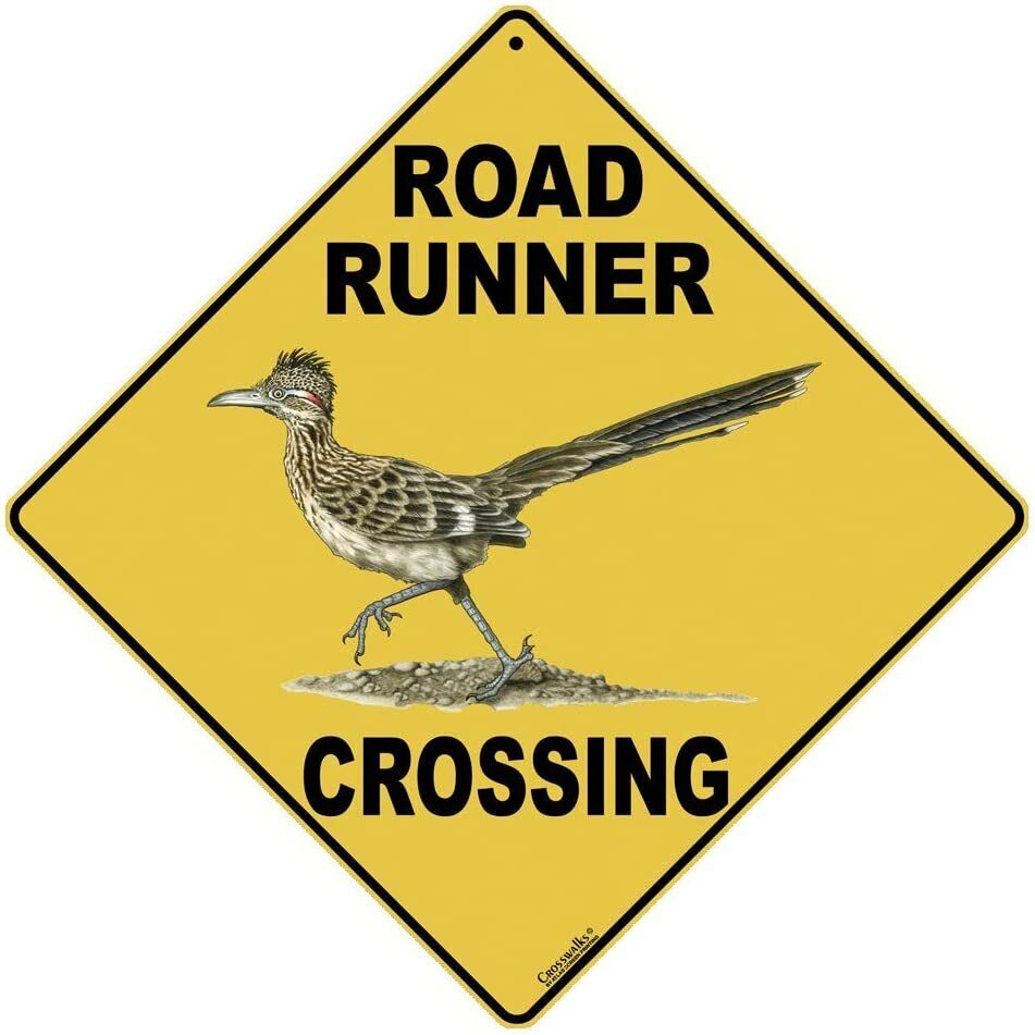 Road Runner Crossing Sign, Metal 12" By 12" On Sides, 16" On Diagonal-